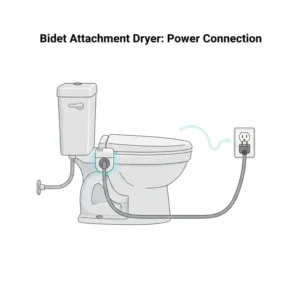 Diagram illustrating the electrical outlet and power cord connection for a bidet attachment dryer.