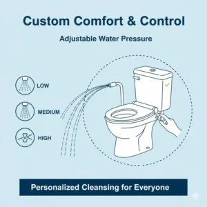 Visual representation of the different water pressure levels available on a battery operated bidet toilet seat