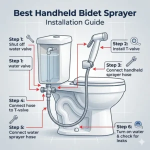 Detailed diagram showing how to install the best handheld bidet sprayer step by step.