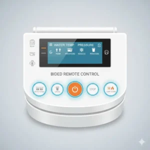 Digital illustration of the wireless remote control used to operate a bidet toilet seat with heated water.