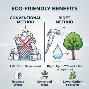 Infographic comparing toilet paper waste to the eco-friendly best handheld bidet sprayer.