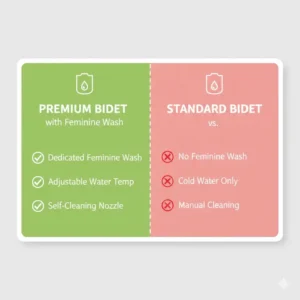 Comparison chart highlighting the unique benefits of a premium bidet with feminine wash function.