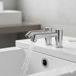 Detailed view of the hygienic self-cleaning nozzle on a luxury bidet with modern aesthetic design.