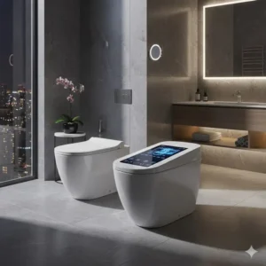 Modern smart technology integrated into an artistic bidet for exclusive bathrooms.