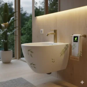Sustainable and eco-friendly artistic bidet for exclusive bathrooms with elegant leaf motifs.