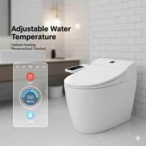 Interface showing the adjustable water temperature of a luxury bidet with modern aesthetic design.