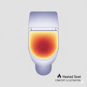 Heat map illustration highlighting the warmth distribution of a bidet toilet seat with heated water.