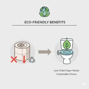 Illustration of how a premium bidet with feminine wash function helps reduce toilet paper waste.