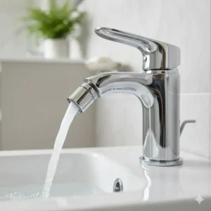 Close-up view of bidet tapware with a functional swivel aerator nozzle for adjustable water direction.