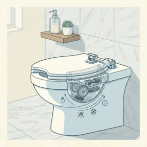 A technical drawing showing the ergonomic silhouette and contoured shape of a french curve toilet seat.