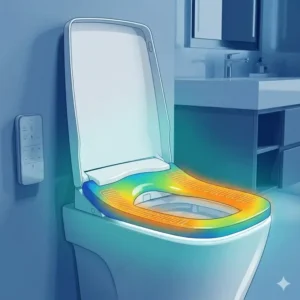 Illustration showing the temperature control and heating elements of a luxury toilet seat for comfort.