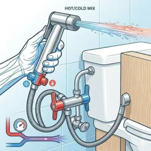 A close-up illustration of the adjustable spray nozzle on a bidet faucet head.
