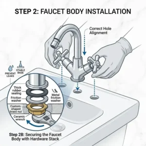 Ảnh minh họa 2: Step-by-step technical illustration for the professional installation of a bidet faucet set.