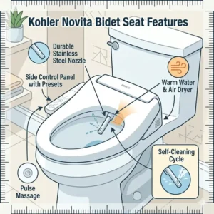 Close-up of a Kohler Novita model, often cited as the best bidet for kohler toilet.