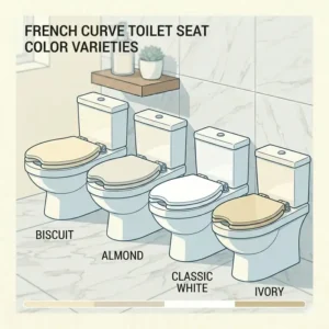 Illustration of the soft-close and quiet-close hinge mechanism of a french curve toilet seat.