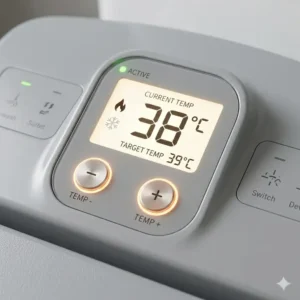 The digital control interface for adjusting warmth levels on battery powered heated toilet seats.