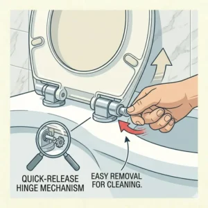 Diagram showing how to measure the length and width for a perfect fit french curve toilet seat.