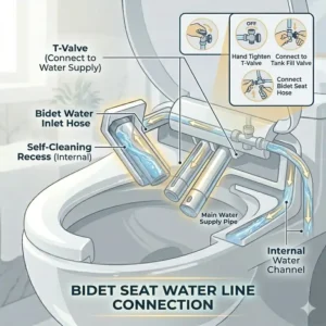 A step-by-step graphic demonstrating how to install a self cleaning bidet seat at home.