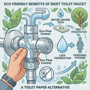 Illustration 3: Graphic showing the eco-friendly benefits of using a bidet toilet faucet as a sustainable toilet paper alternative.