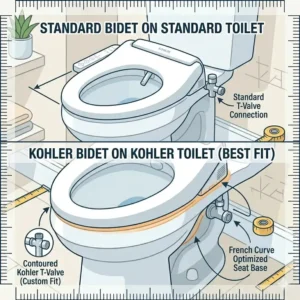 A fitment guide comparing seat shapes to determine the best bidet for kohler toilet with a French Curve.