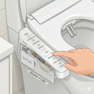 User interface guide showing the side buttons and functions of the battery bidet toilet seat control panel