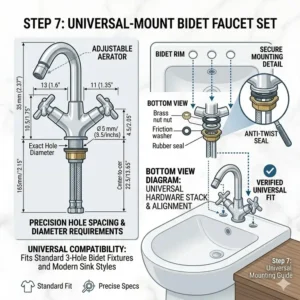 Ảnh minh họa 7: Illustration showcasing the universal 3-hole mounting system of a modern bidet faucet set.