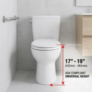 Technical diagram showing the specific floor-to-seat height measurements of toto ada toilets.