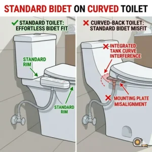 Comparison between a standard bidet and a specialized bidet for curved toilet.