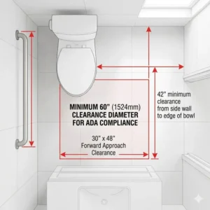 Architectural floor plan illustrating the required clear floor space for installing toto ada toilets.