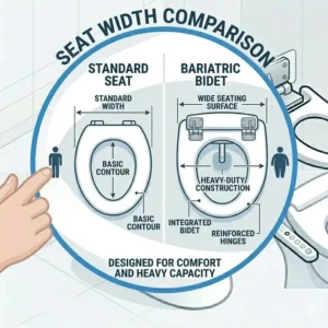 Comparison chart showing the extra-wide seating surface of a bariatric bidet.