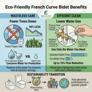 Infographic highlighting the eco-friendly water-saving advantages of installing a french curve bidet.