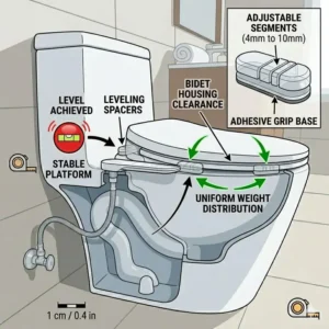 How to use leveling spacers when setting up a bidet for curved toilet.