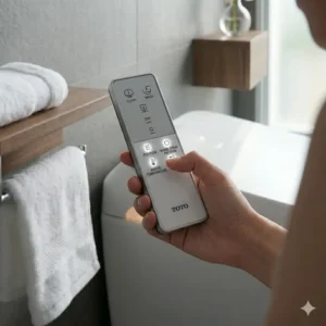 Modern remote control interface used to operate a toto tankless toilet smart functions.