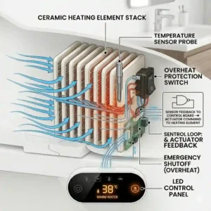 Close-up of a remote control for a bidet water heater showing the temperature settings.