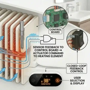 The internal components and T-valve required to install a bidet water heater.
