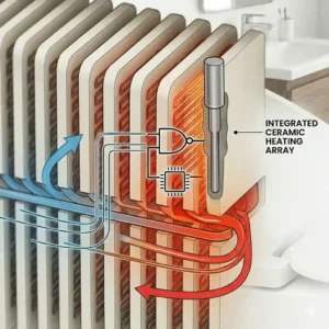An infographic explaining how a tankless bidet water heater provides instant and energy-efficient heat.