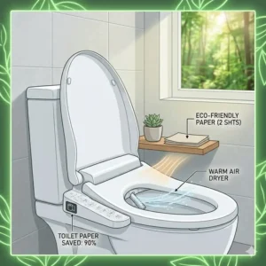 Eco-friendly japanese wc bidet system to help reduce daily toilet paper usage.