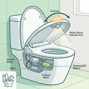 Diagram of the internal motion sensor and motor mechanism powering the automatic toilet lid closer.