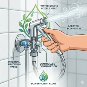 Hands using a wrench to fix a leaky water connection valve on a handheld health faucet sprayer