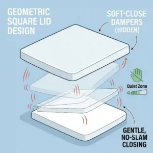 Line art illustration showing the ergonomic soft-close seat of a toto toilet square.