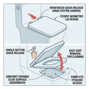 Graphic illustration highlighting the water efficiency rating of a toto toilet square.