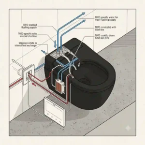 Technical schematic diagram of a wall-mounted black toilet Toto.