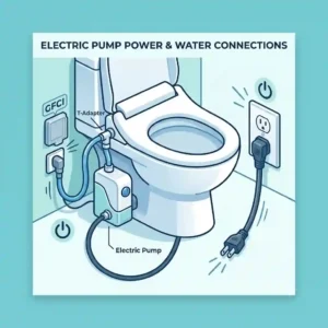 Electrical outlet and GFCI power setup required for a bidet toilet pump assisted toilet bidet system.